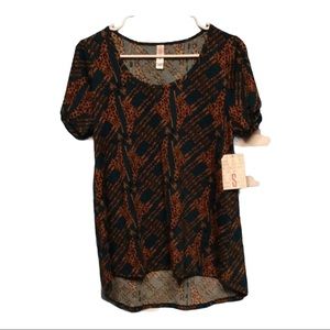LuLaRoe Geometric Print Short Sleeve Top - Black and Brown